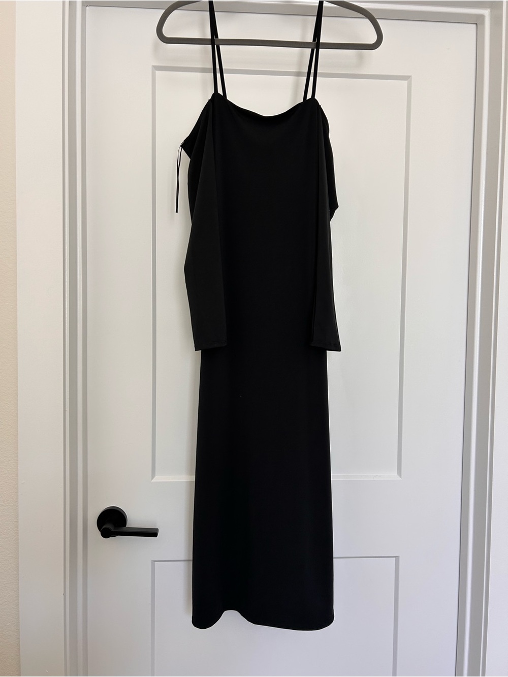 Abercrombie & Fitch Black Cold-Shoulder Spaghetti-Strap Midi Slip Dress